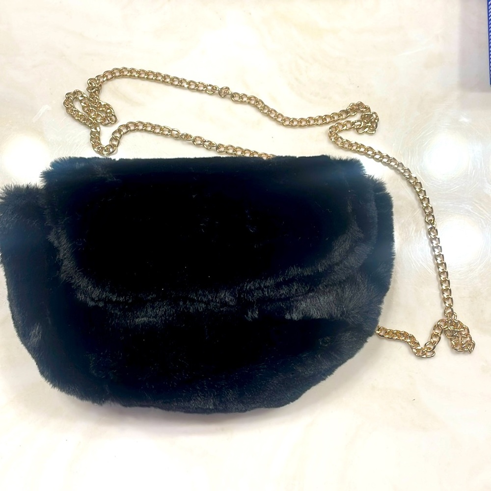 Faux Fur Clutch with Gold Accent